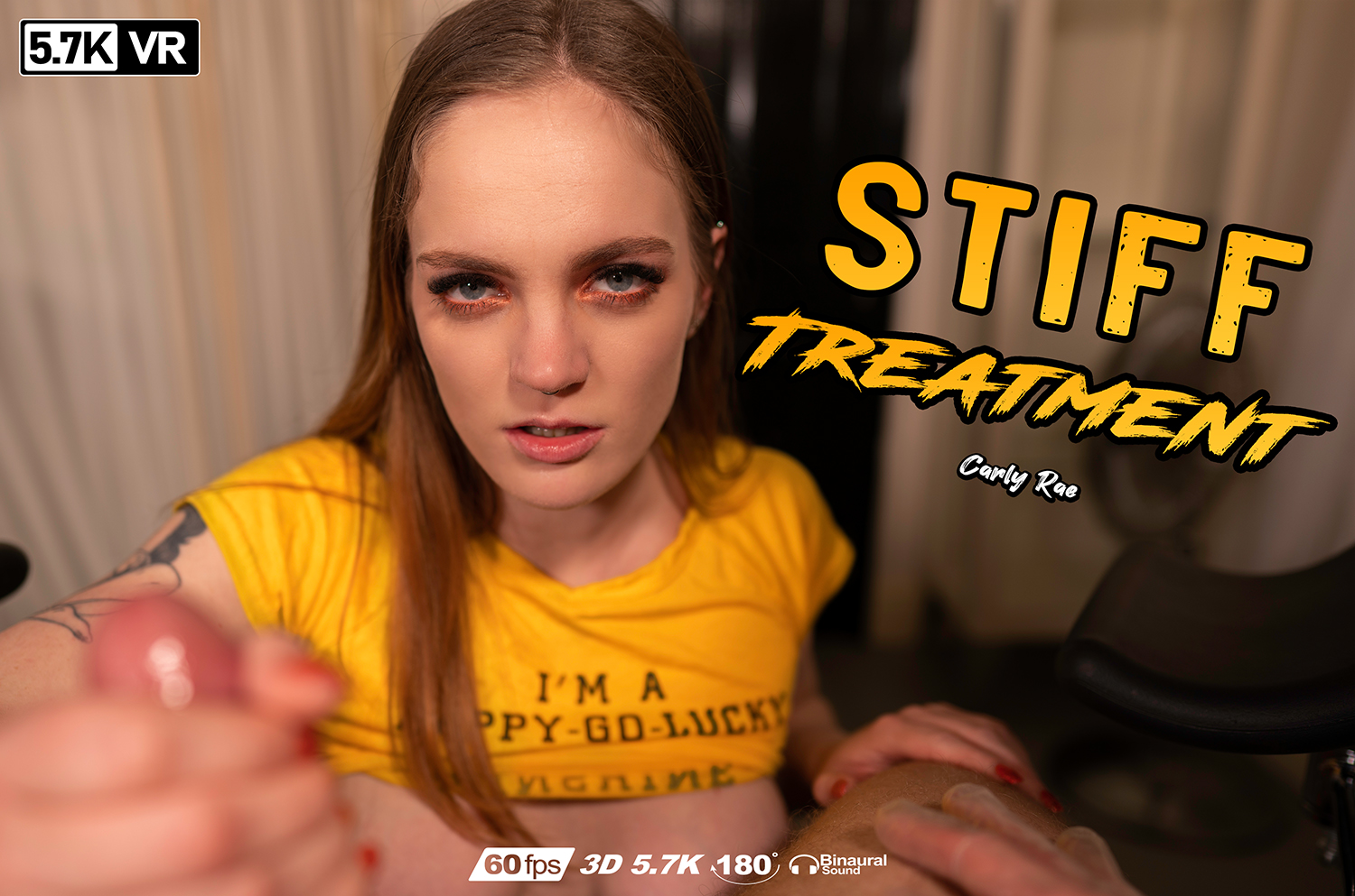 Carly Rae Summers performs a blowjob in a POV scene with European features, featuring 60 FPS and 4K VR production quality.