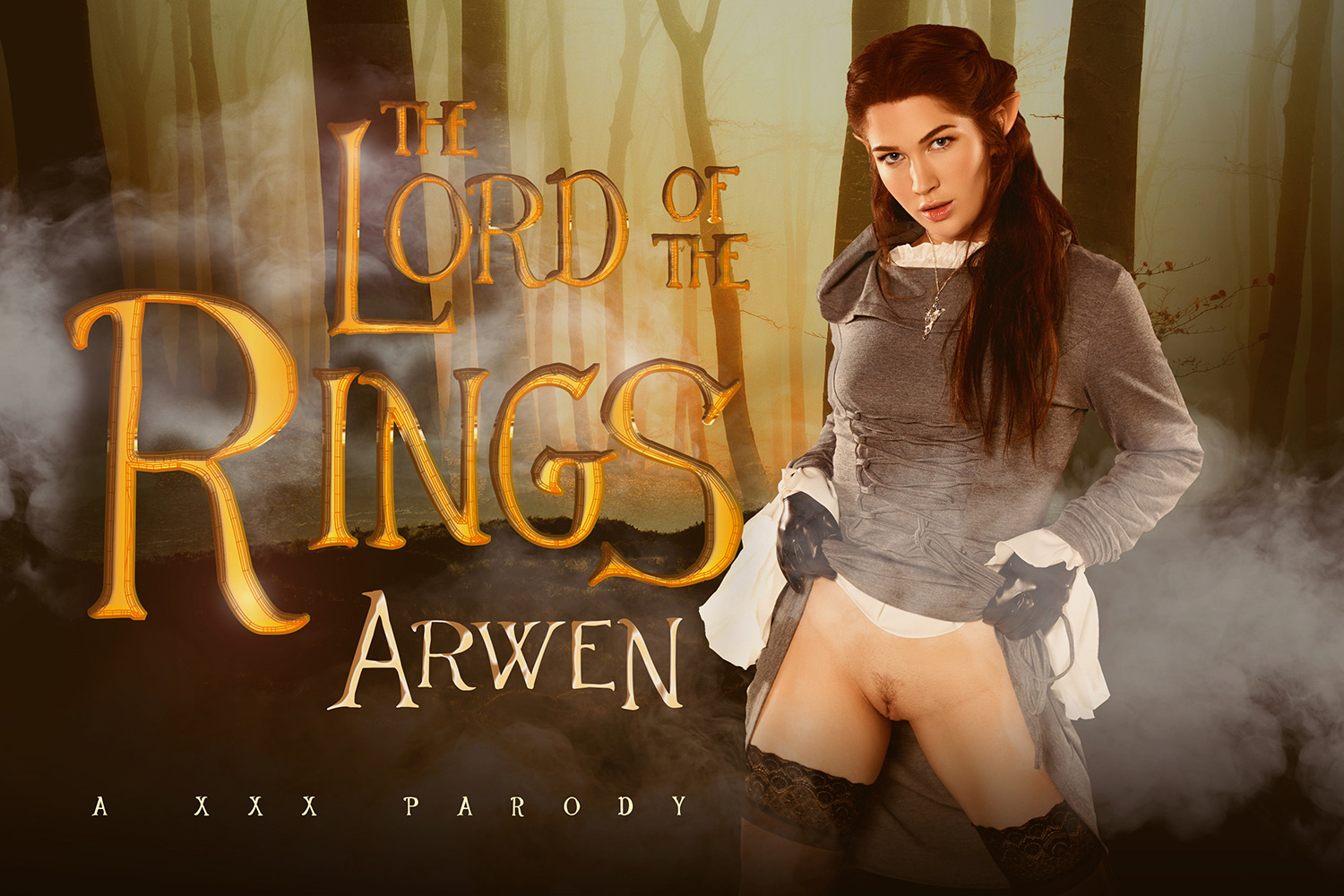 Evelyn Claire in Arwen cosplay performs a POV blowjob in a fantasy setting with 60fps VR passthrough quality.