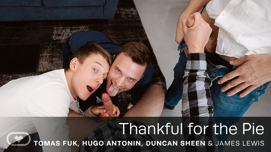 Tomas Fuk receives anal and a blowjob from James Lewis and Hugo Antonin in a VR POV scene filmed in 60 FPS