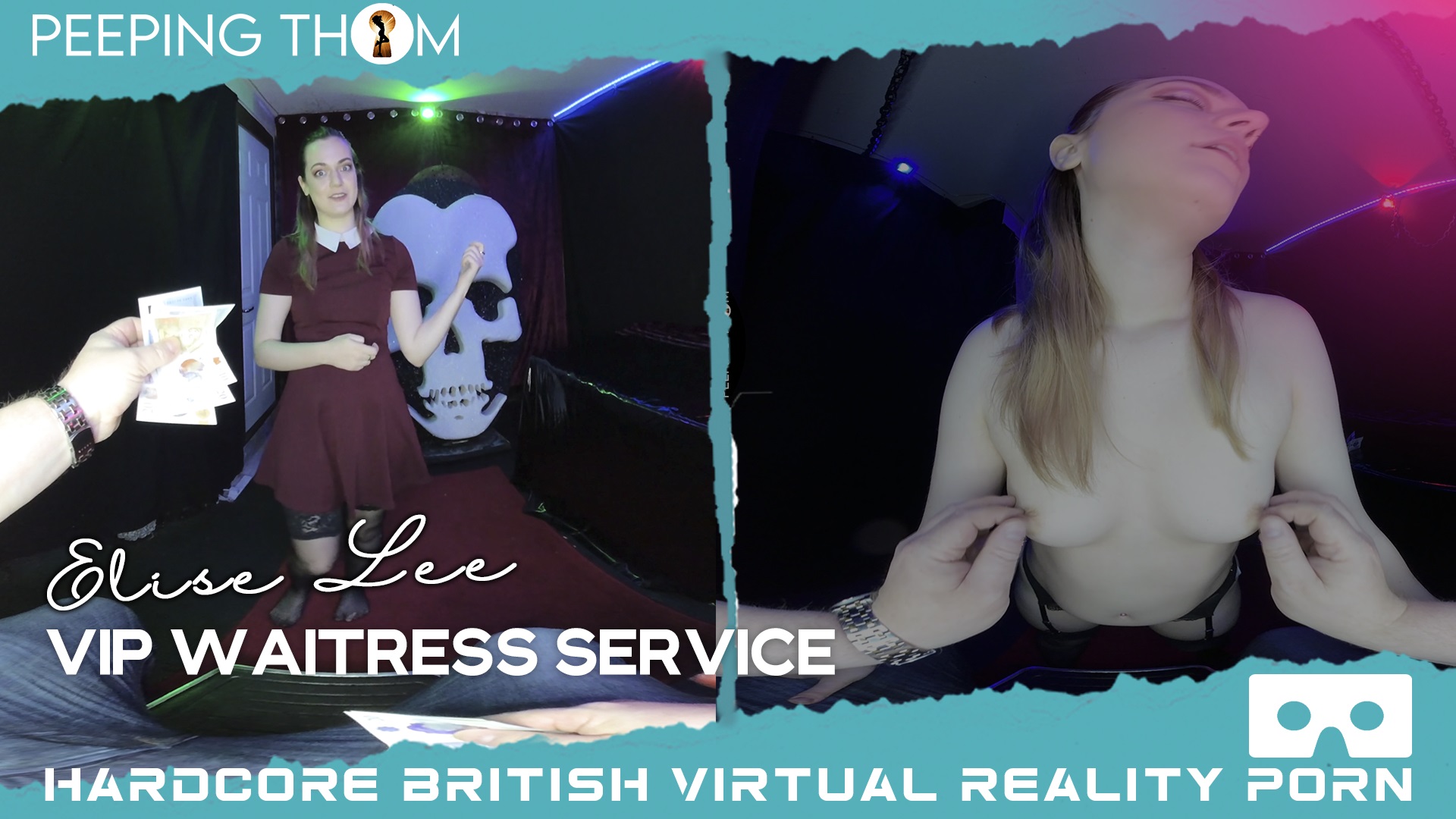 Brunette model Elise Lee sits at a VIP table in a club setting for this 4K VR POV scene produced by Peeping Thom
