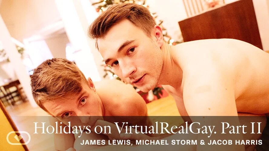 James Lewis, Michael Storm, and Jacob Harris perform anal, POV, and blowjob scenes in this 60 FPS VirtualRealGay VR video.