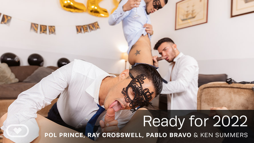 Pol Prince, Pablo Bravo, and Ray Crosswell perform anal and blowjob scenes in a VR POV setting with 60 FPS premium quality.