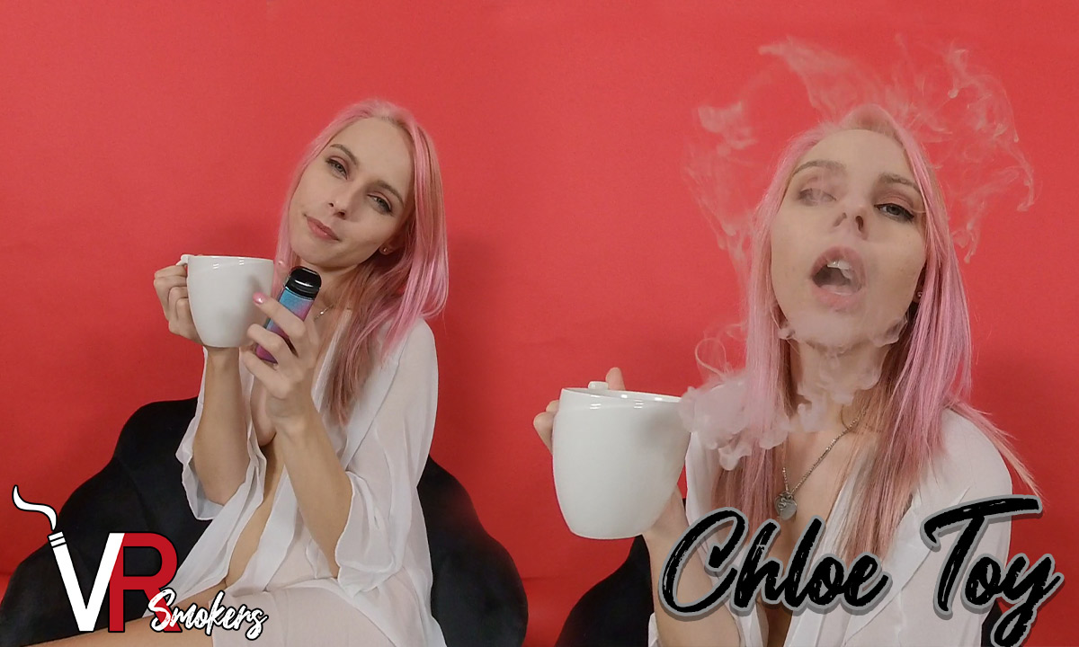 Chloe Toy vapes in a solo non POV scene filmed in 4K 60 FPS VR by VR Smokers