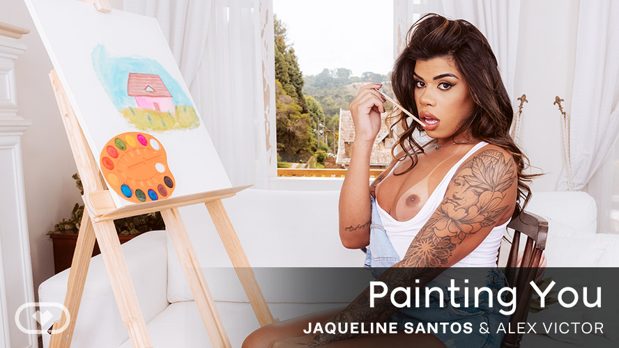 Jaqueline Santos performs a blowjob and anal in a VR POV 4K 60 FPS scene from VirtualRealTrans titled Painting You