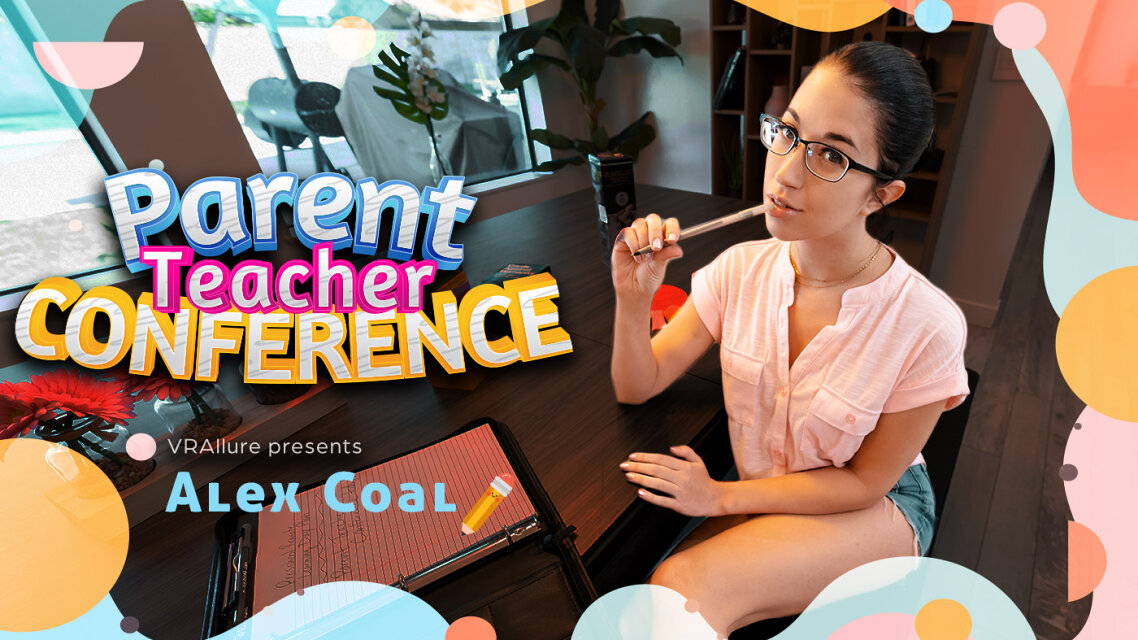 Alex Coal performs a solo scene in a classroom setting for VRAllure's non-POV 60 FPS VR video.