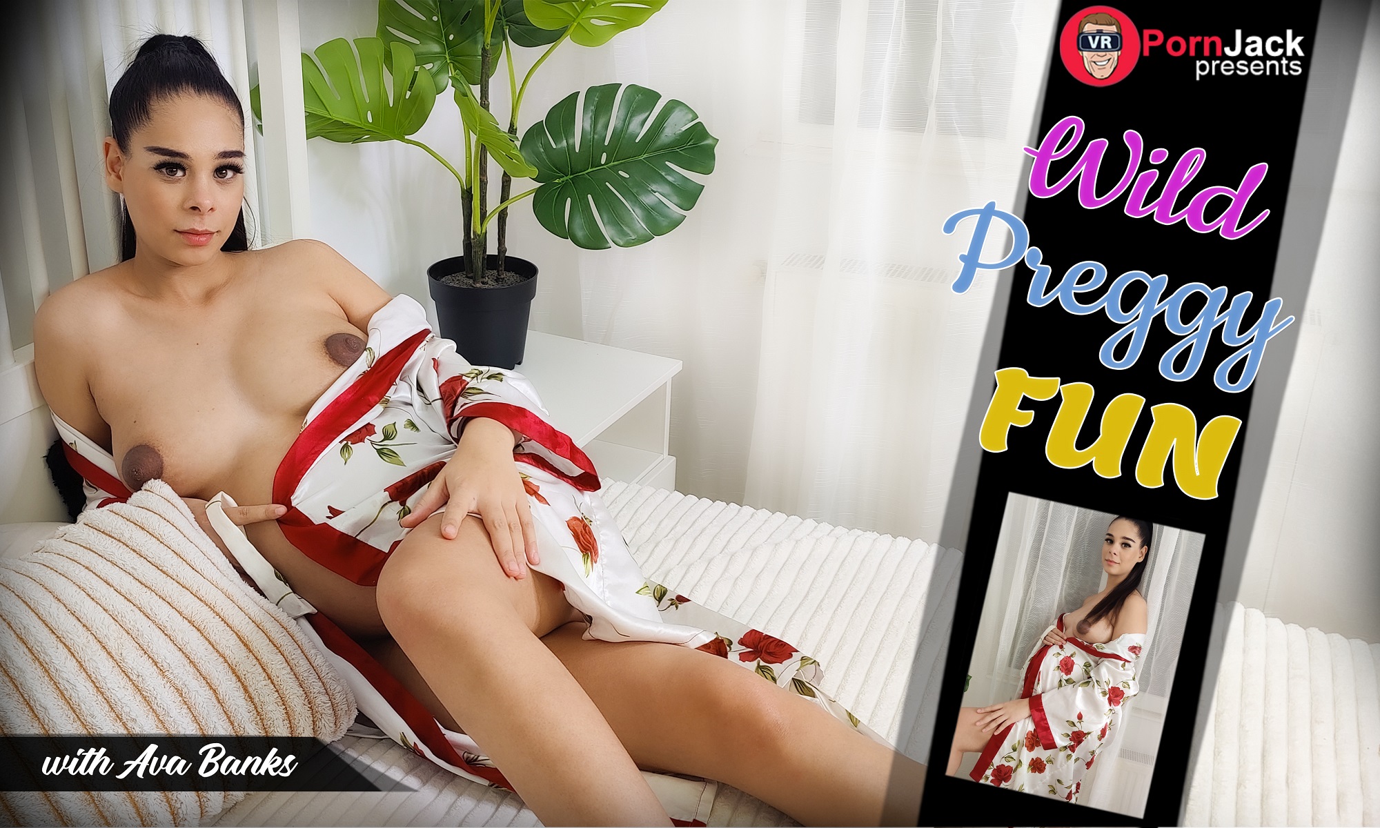 Brunette Ava Banks performs solo activities in a domestic setting within this VRPornJack 4K non-POV 60 FPS production.