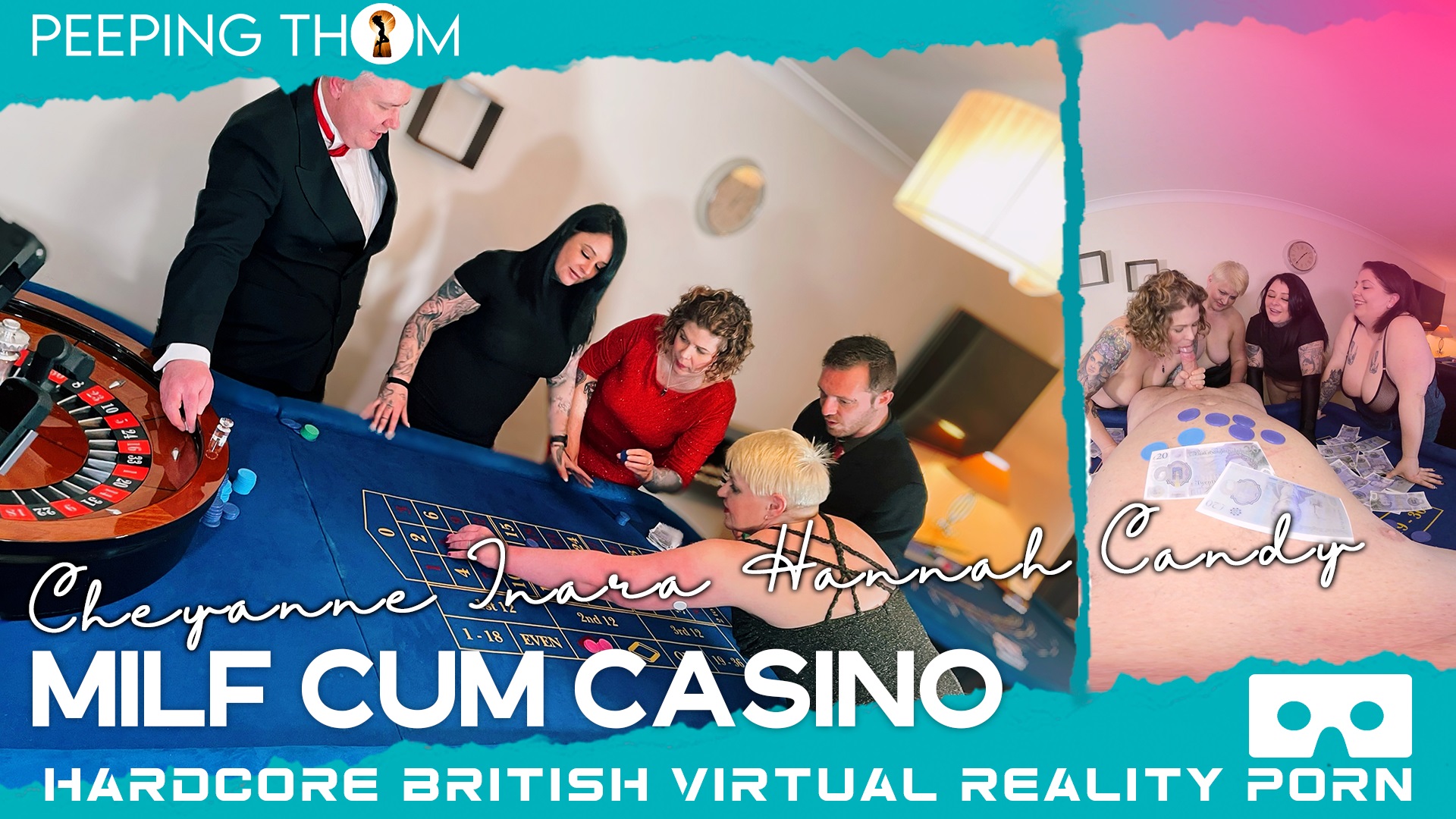 Inara Stark and Hannah Symonds perform group sex in a casino setting during this 60 FPS VR POV video featuring Cheyanne Rose.