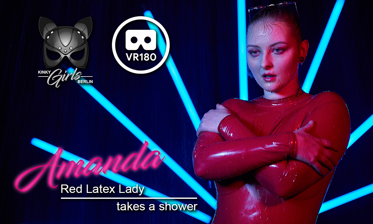 Brunette Amanda in red latex shower solo VR 4K non POV 60fps by KinkyGirlsBerlin