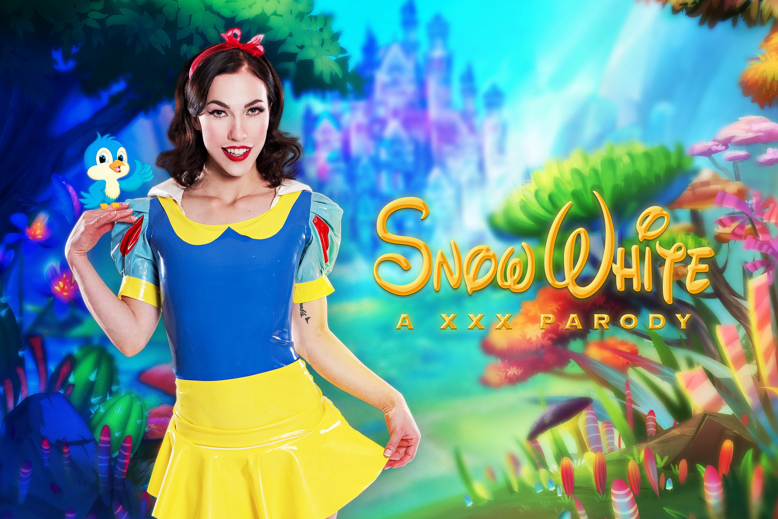 Brunette model Diana Grace cosplaying Snow White performs oral sex in a 4K VR production with 60 frames per second.