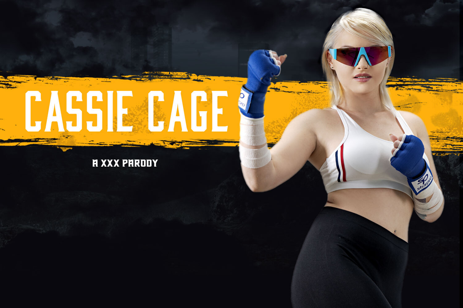 Zazie Skymm in a Cassie Cage costume performs oral sex and anal intercourse in a VR POV setting with 60 FPS graphics.