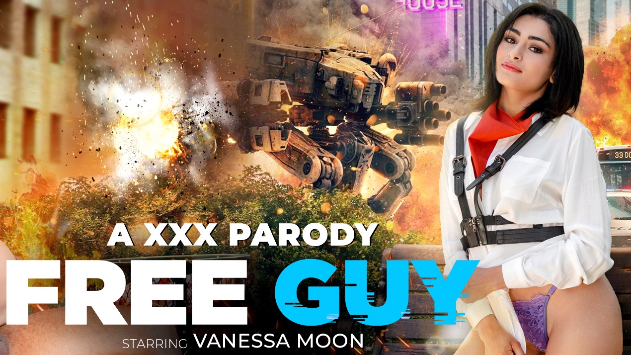 Vanessa Moon performs a POV blowjob in Free Guy cosplay for VR Conk in 60 FPS VR video.