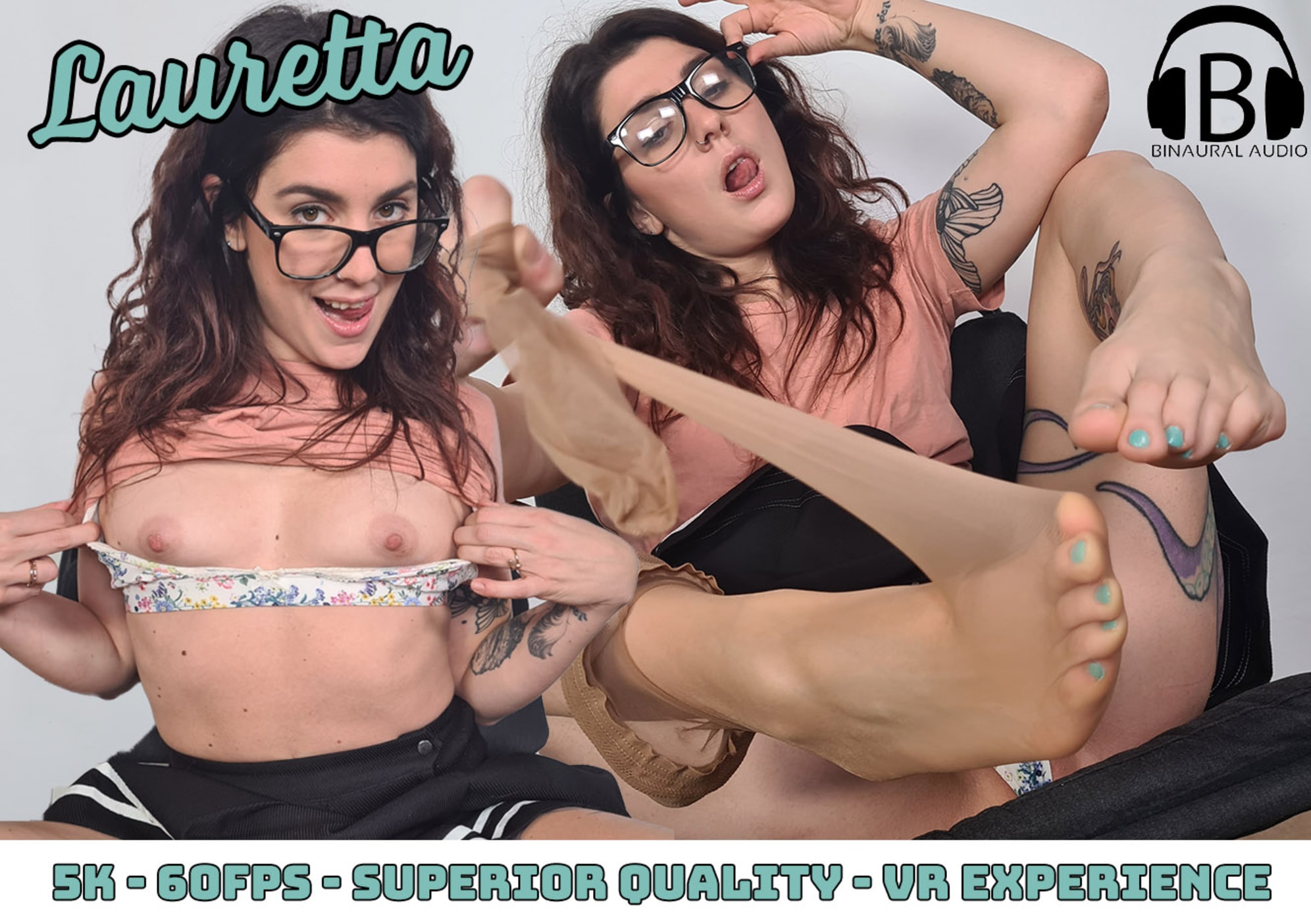 Redhead model Lauretta displays her figure in a schoolgirl outfit during a non-POV solo VR video in 4K resolution.