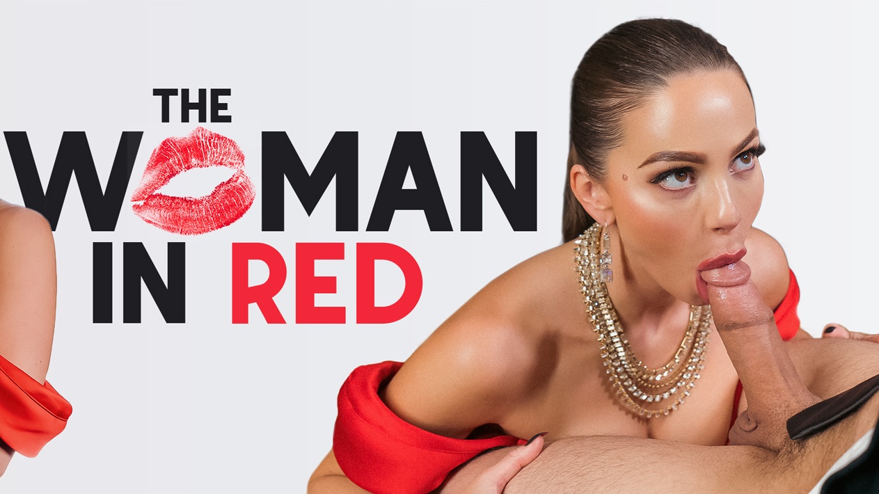 Abigail Mac performs a POV blowjob and titty fuck in a red dress for VR Conk in 4K 60 FPS