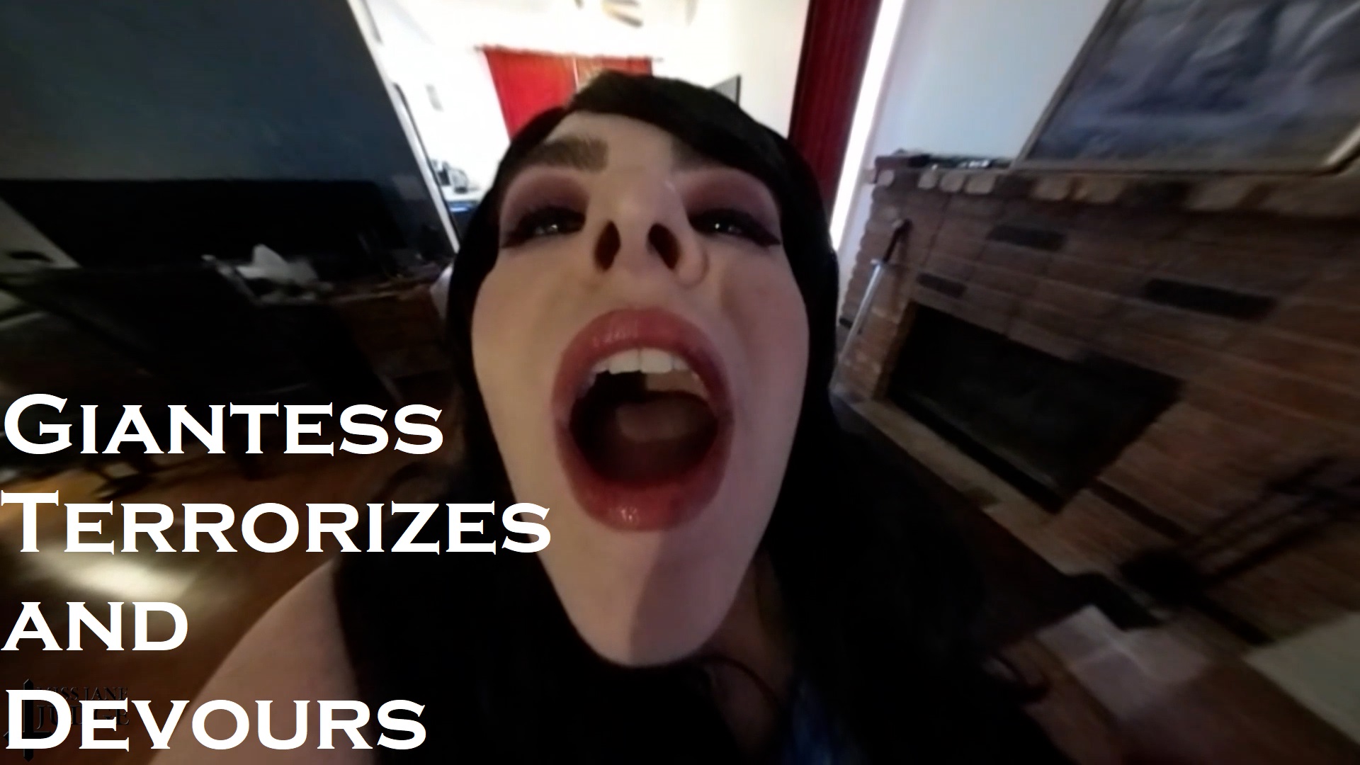 Brunette model Jane Judge in a 3D VR solo scene terrorizes and devours the viewer in a premium POV fantasy.