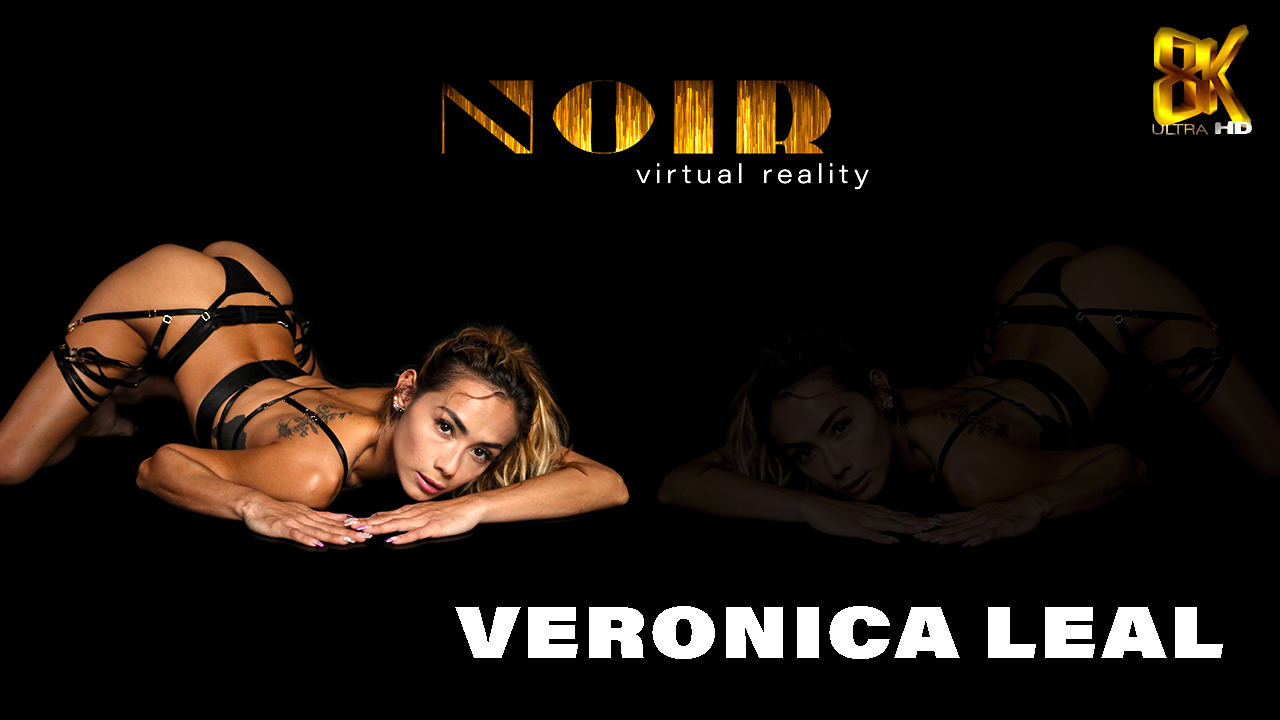 Veronica Leal poses in black lingerie for a solo POV VR scene filmed in 4K resolution with 60 frames per second.
