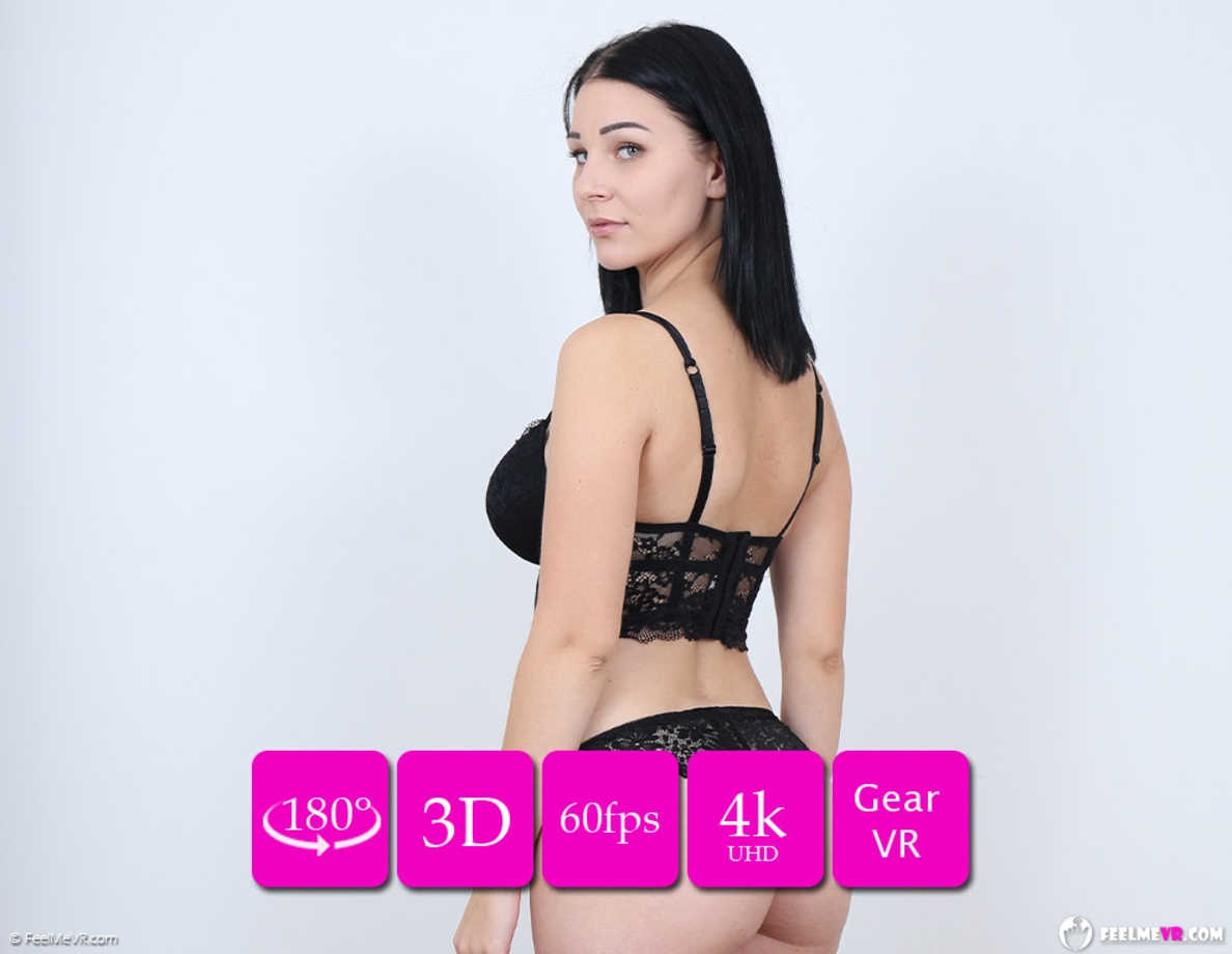 Zhane poses nude during a casting backstage scene in this 4K VR video