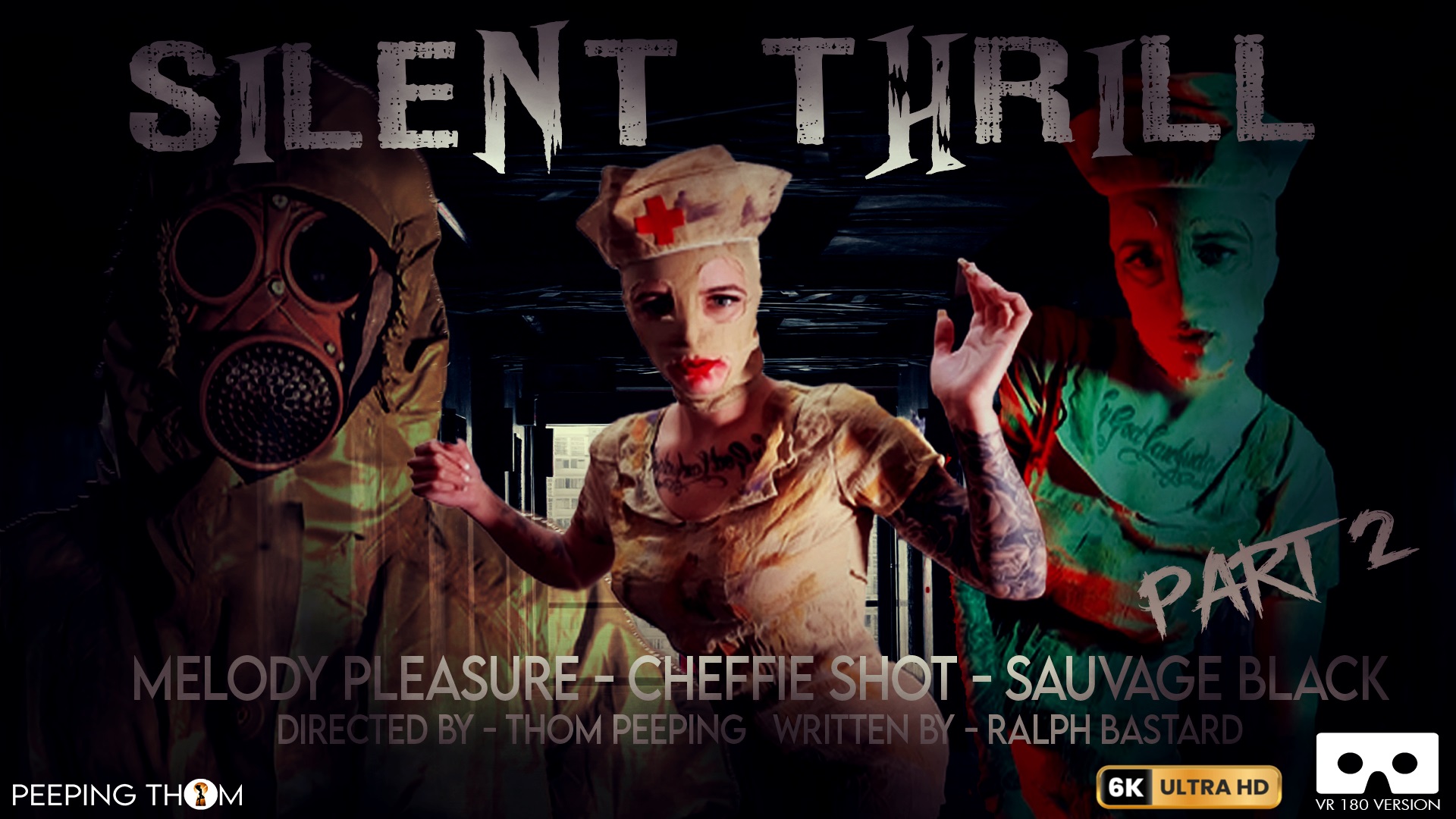 Melody Pleasure, Cheffie Shot, and Sauvage Black perform POV blowjob and footjob cosplay in Silent Thrill VR Part 02 by Peeping Thom.