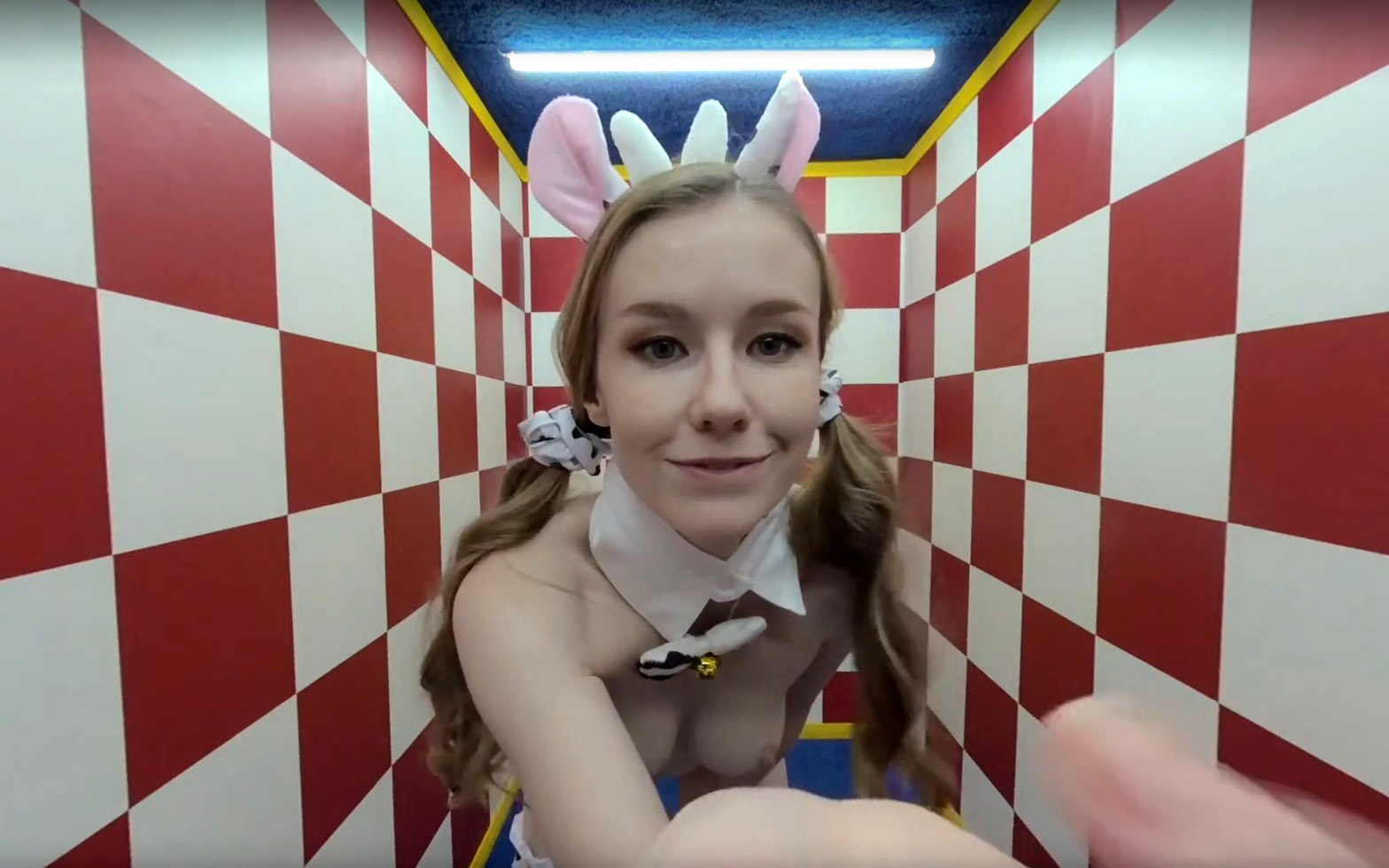 Emily Bloom in a cow costume performs a solo scene in 4K resolution for this non-POV VR production.