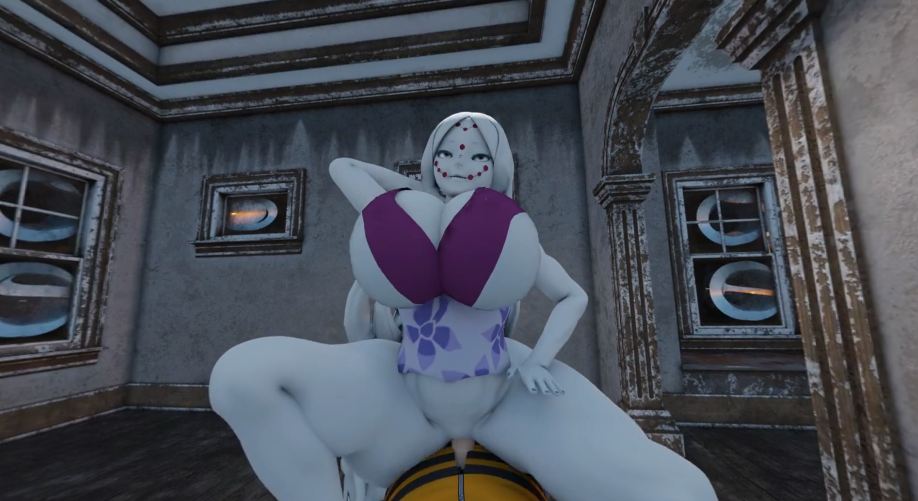 CGI anime Demon Slayer parody featuring a mother spider in cowgirl pose during a VR scene in 4K resolution