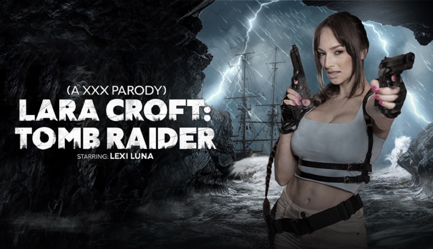 Lexi Luna cosplaying Lara Croft performs a POV blowjob and titty fuck in a VR tomb setting