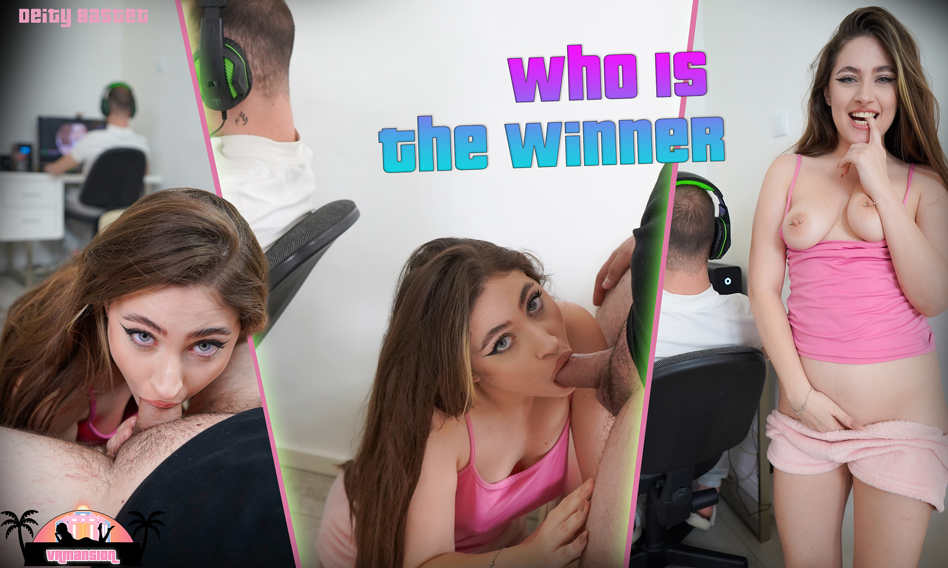Brunette model Deity Bastet performs a POV blowjob in 4K VR with 60 FPS passthrough from VRMansion