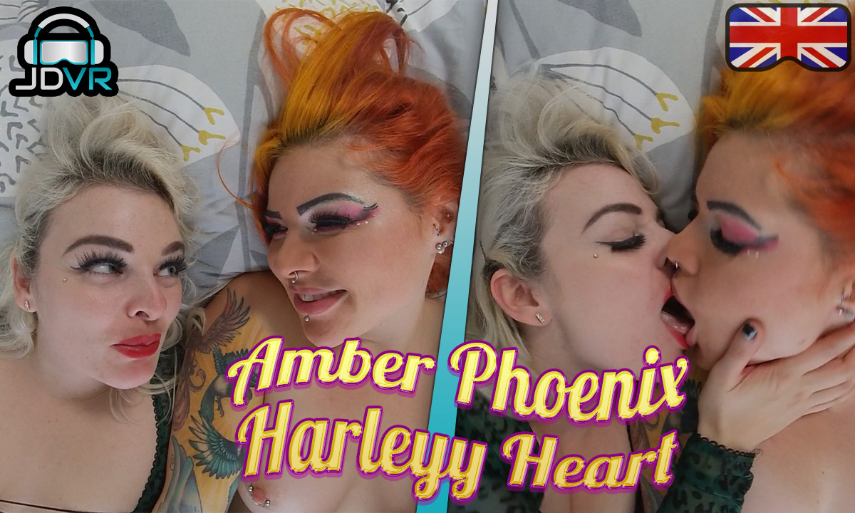 Amber Phoenix and Harleyy Heart climax in a POV VR scene filmed in 4K quality with red head details and 60 FPS rendering.