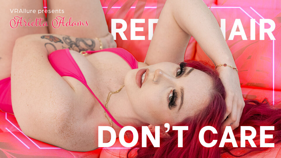 Arietta Adams performs solo red head content in a VR POV scene captured in 4K resolution at 60 frames per second for VRAllure.