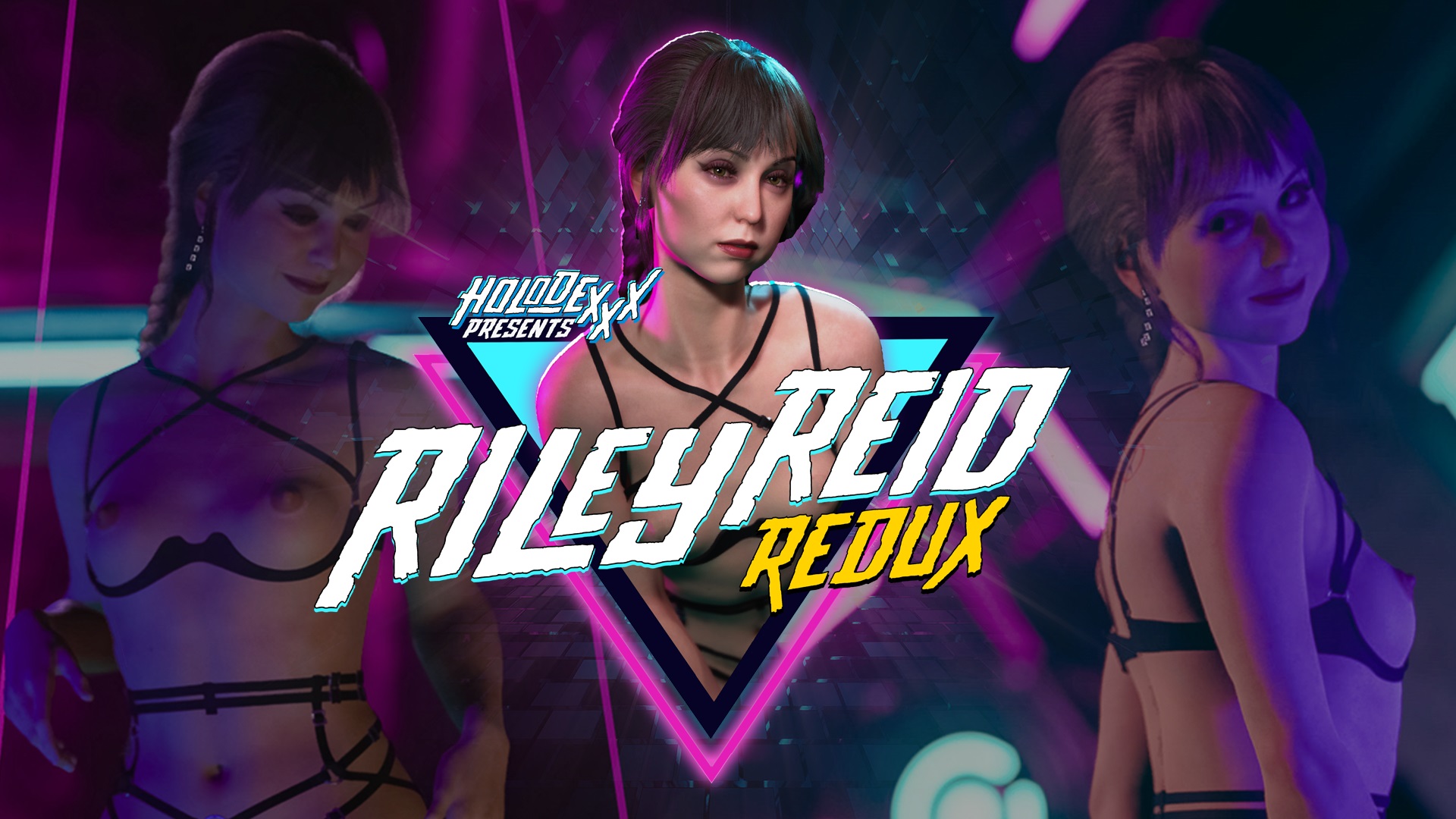 Riley Reid in a Holodexxx VR game featuring 6DoF spatial audio and PC gaming controls.