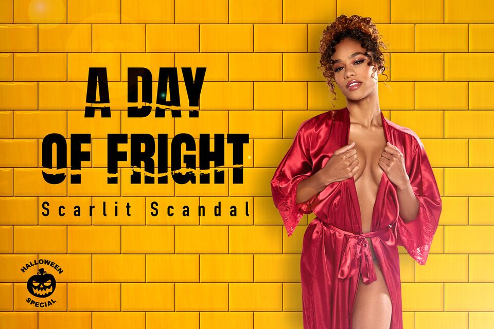 Scarlit Scandal performs a POV blowjob in a 4K VR experience titled A Day of Fright