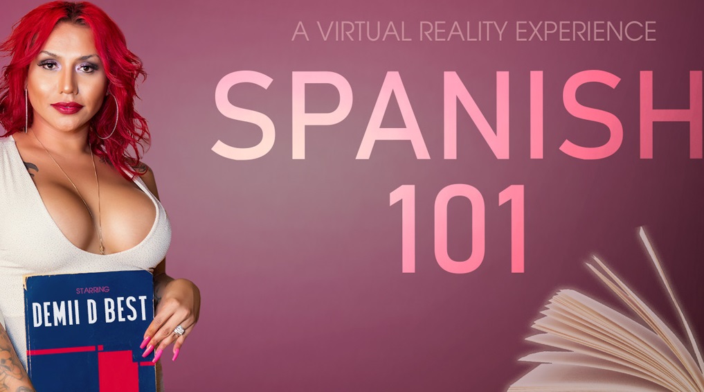 Demii D Best receives a POV blowjob and anal sex in a Spanish classroom setting, presented in high definition 4K VR.
