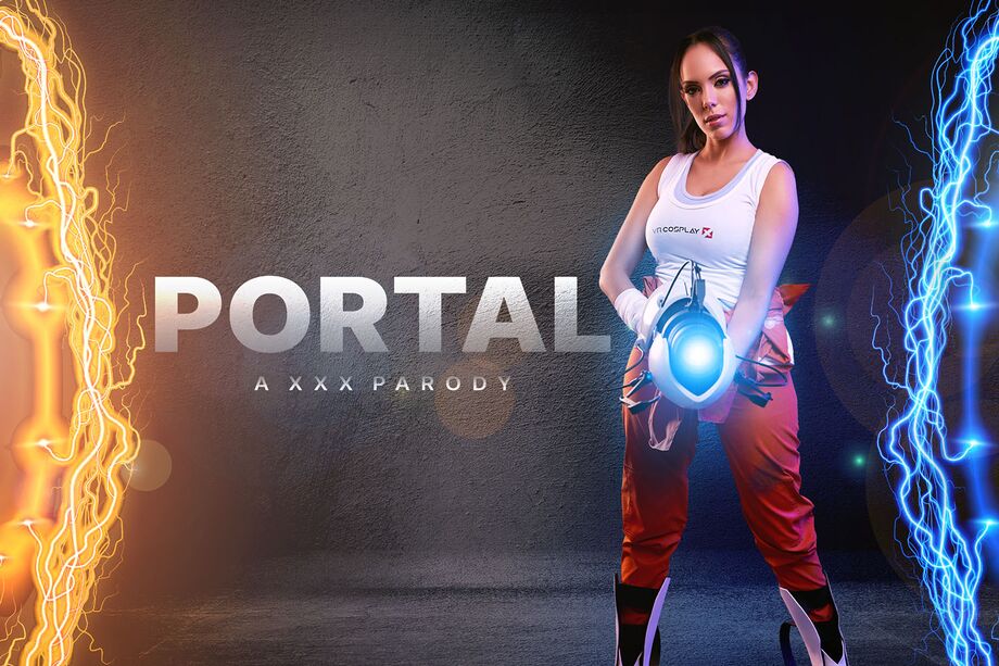 Katrina Moreno cosplaying as Chell performs a POV blowjob in a Portal parody with 60 FPS VR passthrough