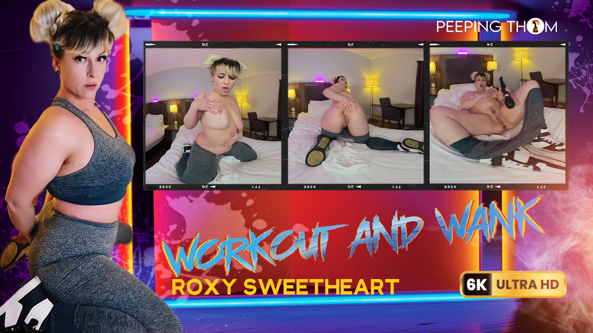 Roxy Sweetheart performs a solo sweaty workout in a POV 4K VR scene filmed at 60 frames per second by Peeping Thom.