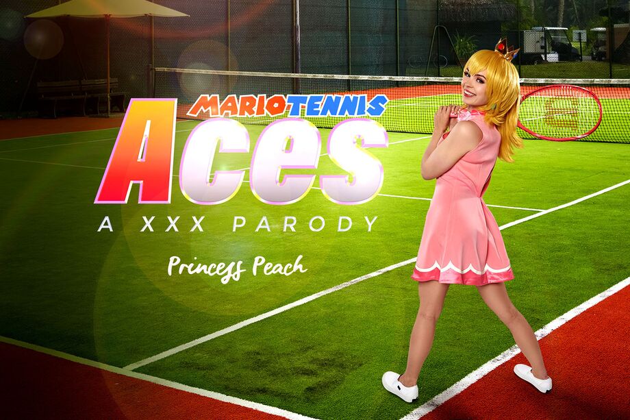 VRCosplayX Lilly Bell in Princess Peach cosplay performs a POV blowjob in a Mario Tennis Aces parody video.