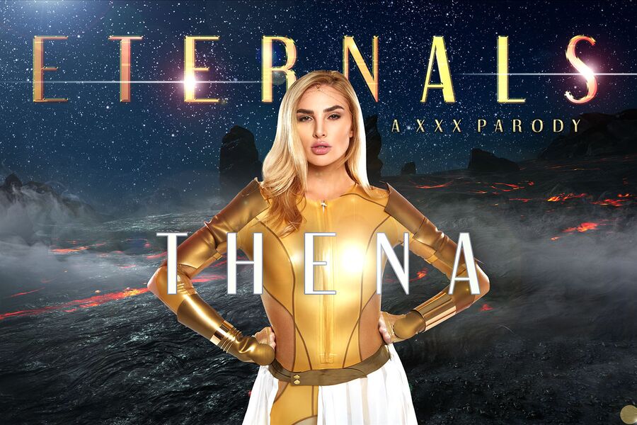 Kenzie Anne as Thena in a VRCosplayX 4K VR blowjob scene featuring high frame rate visuals and detailed cosplay production.