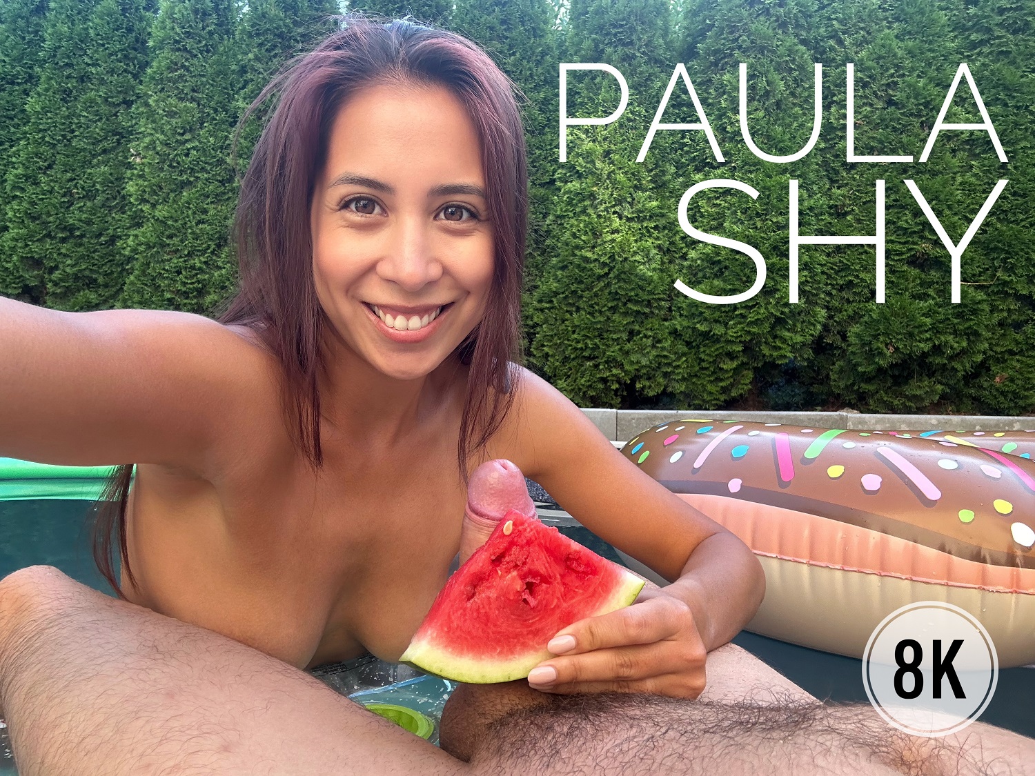 Paula Shy gives a POV blowjob outdoors by the pool in 4K VR
