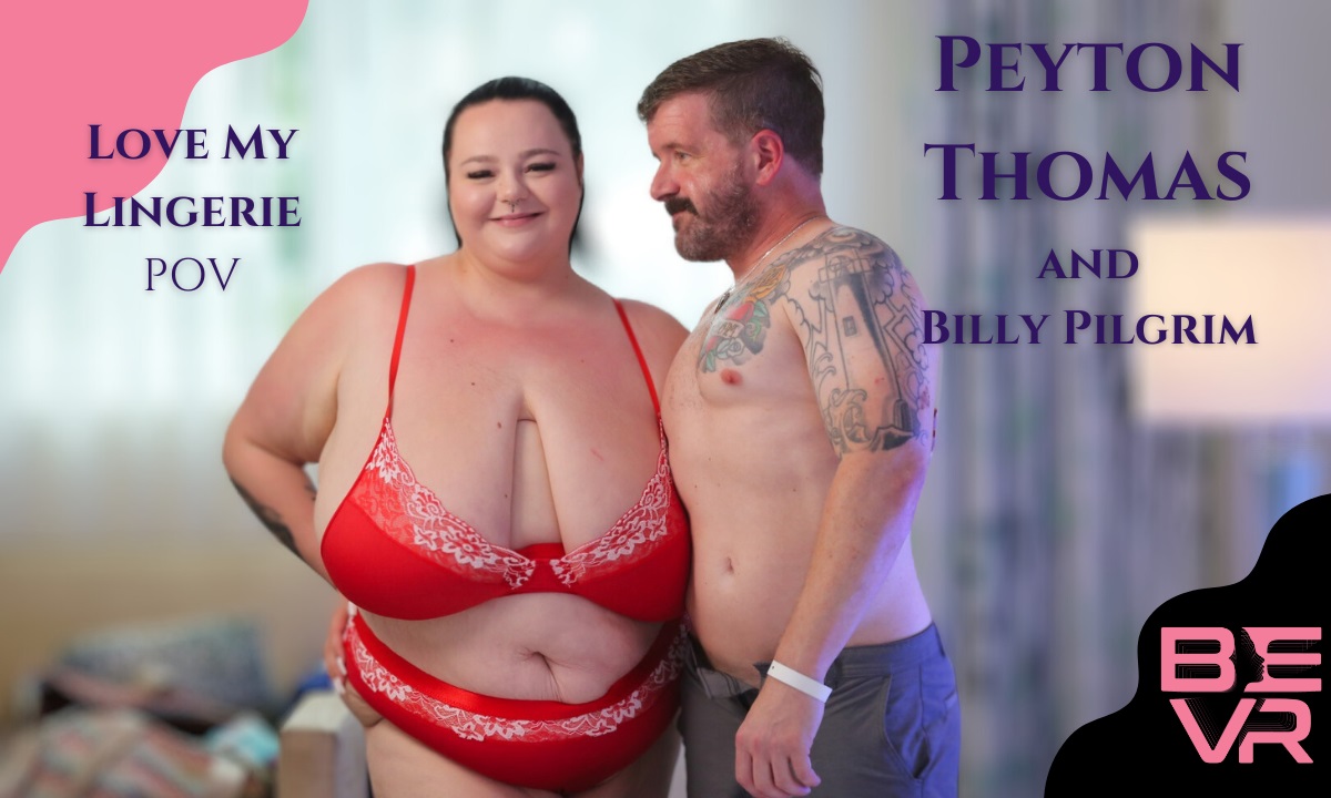 Peyton Thomas performs a POV blowjob and titty fuck in lingerie for BlushErotica 4K VR video.