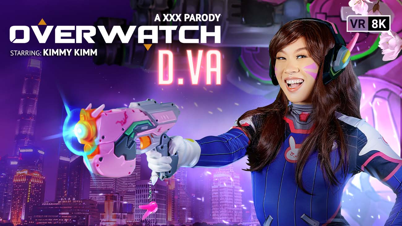Kimmy Kimm in D.Va cosplay performs oral sex in a cyberpunk setting via VR Conk 60 FPS VR video