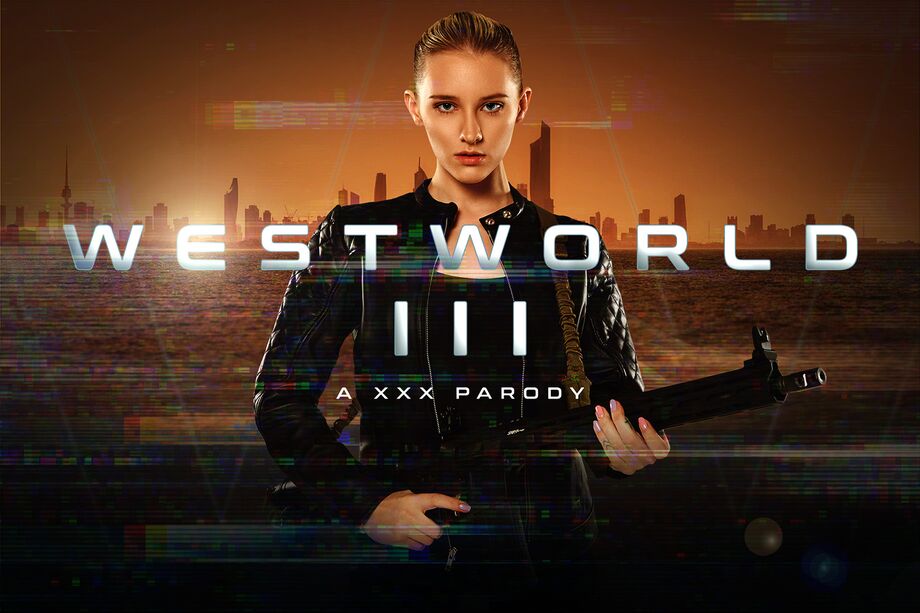 Melody Marks as Dolores performs a POV blowjob in Westworld cosplay, filmed in 4K VR passthrough at 60 FPS.