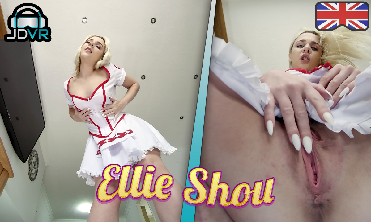 Ellie Shou performs facesitting in a nurse outfit during this solo POV VR video shot in 8K resolution with close up framing.