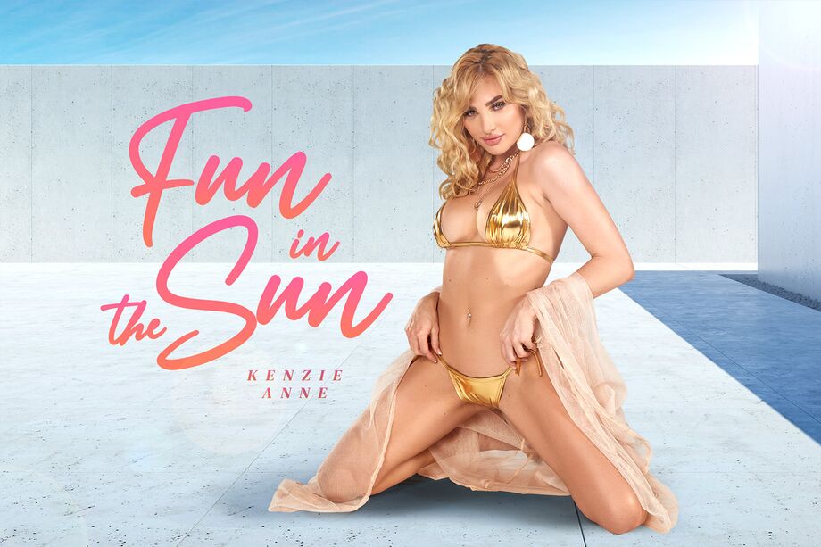 Kenzie Anne performs a POV blowjob on a sunny beach in this 4K BadoinkVR video shot at 60 FPS.
