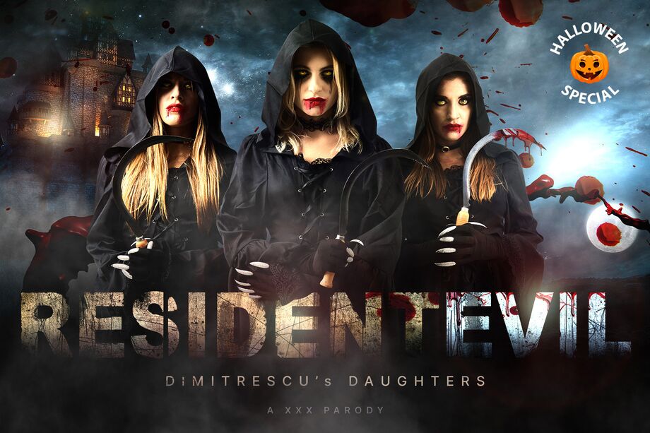 Eveline, Silvia, and Lilly Bella perform group sex in Resident Evil Village VR parody
