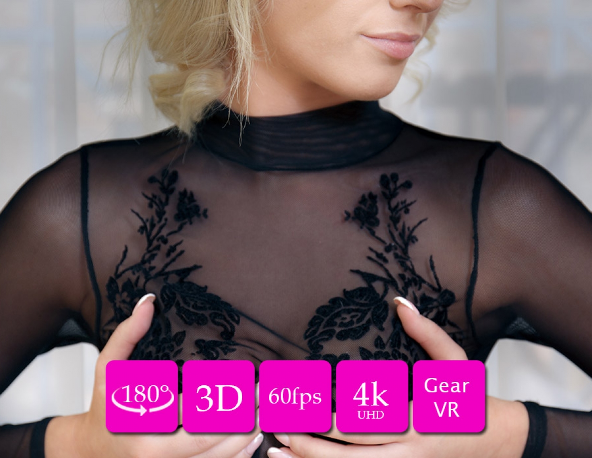 Tiffany poses nude in a backstage casting setting during a solo 4K 180VR POV shoot