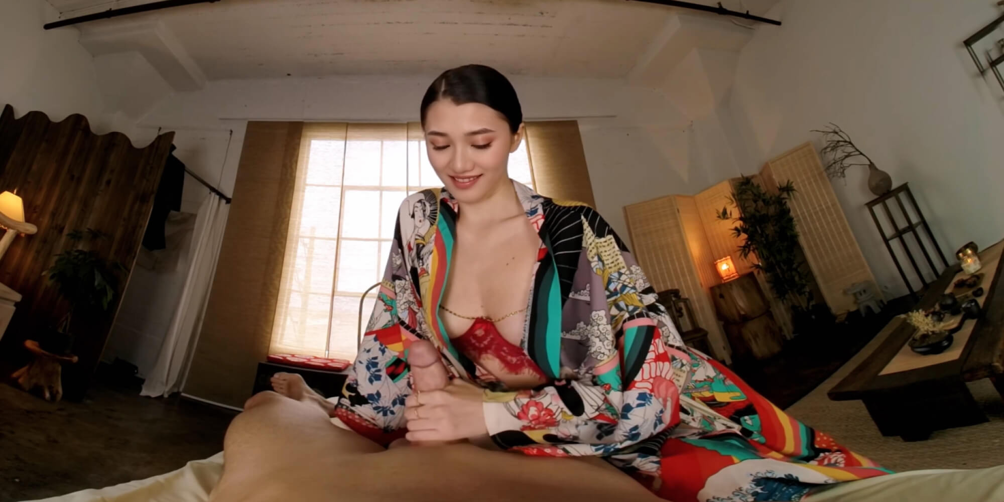 Morita Mieko gives a massage and footjob in this POV Japanese VR production by Migoto VR