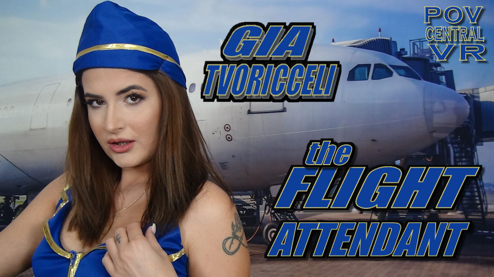 Brunette Gia Tvoricceli performs a blowjob in a POV flight attendant scene with 4K resolution and 60 FPS playback.