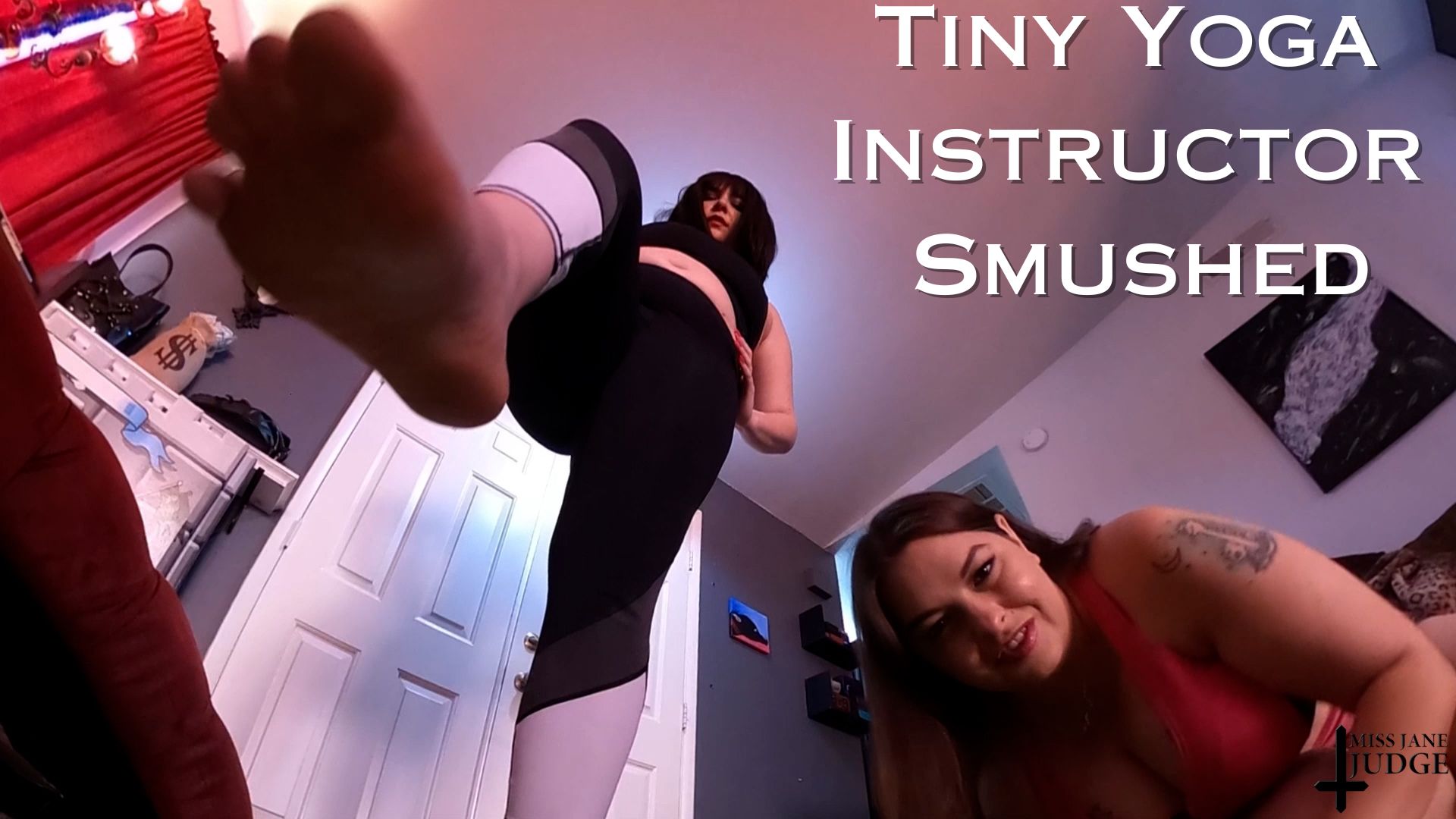 Jane Judge and Sydney Screems twerk in a yoga setting within this non-POV 4K VR video produced by Jane Judge.