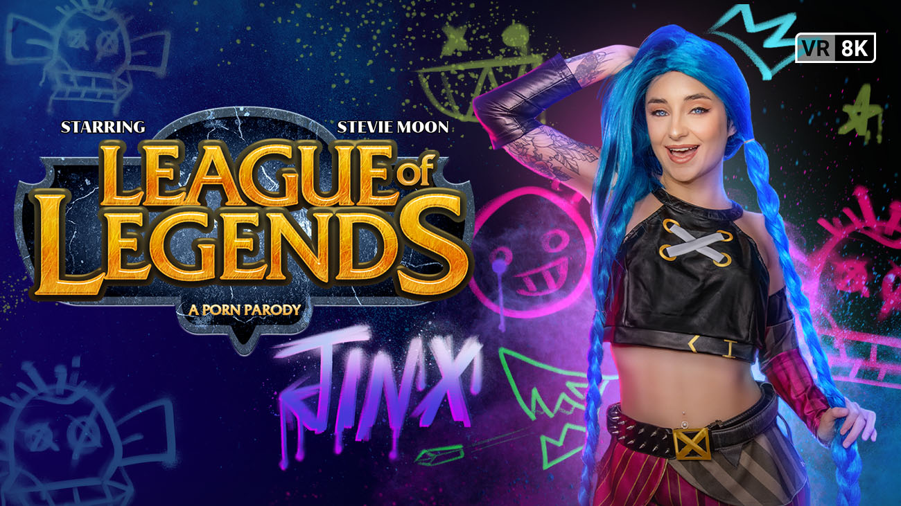 Stevie Moon as Jinx in a VR Conk POV close-up blowjob parody filmed in 60 FPS.