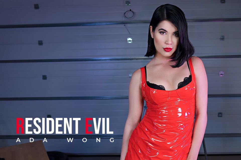 Lady Dee cosplaying Ada Wong performs a POV blowjob in a Resident Evil parody with 60 FPS VR visuals.