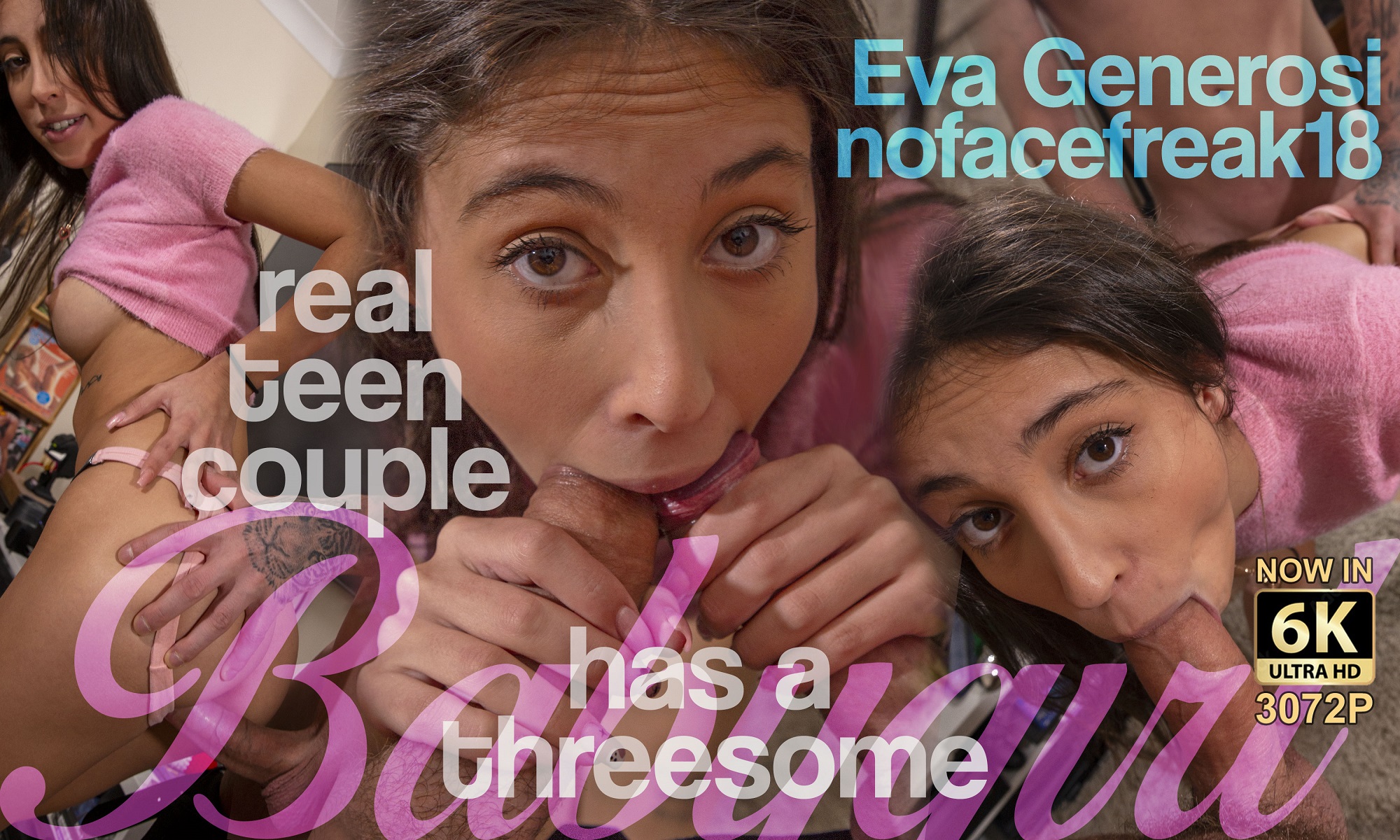 Eva Generosi performs oral sex on a partner during a group scene in a POV VR video featuring 60 FPS and 8K resolution