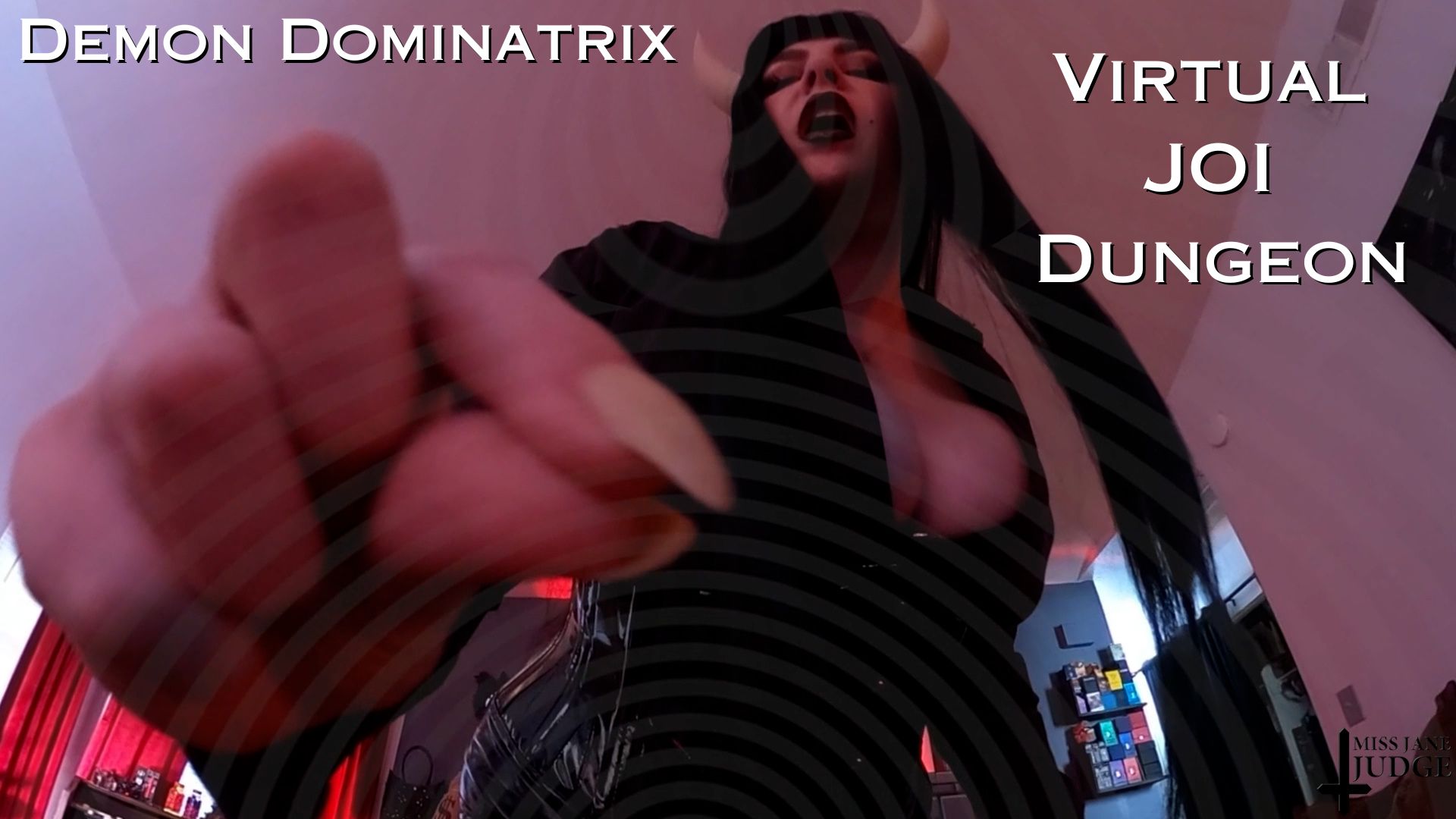 Jane Judge in high heels masturbates in a dungeon for a 4K solo VR virtual JOI experience.
