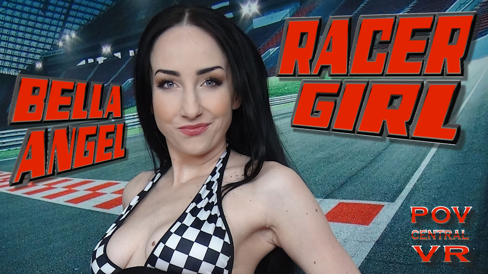 Brunette Bella Angel performs a POV blowjob in a 4K VR racing simulator environment captured at 60 frames per second.